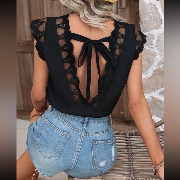 floral lace tie back blouse - Picture 5 of 13